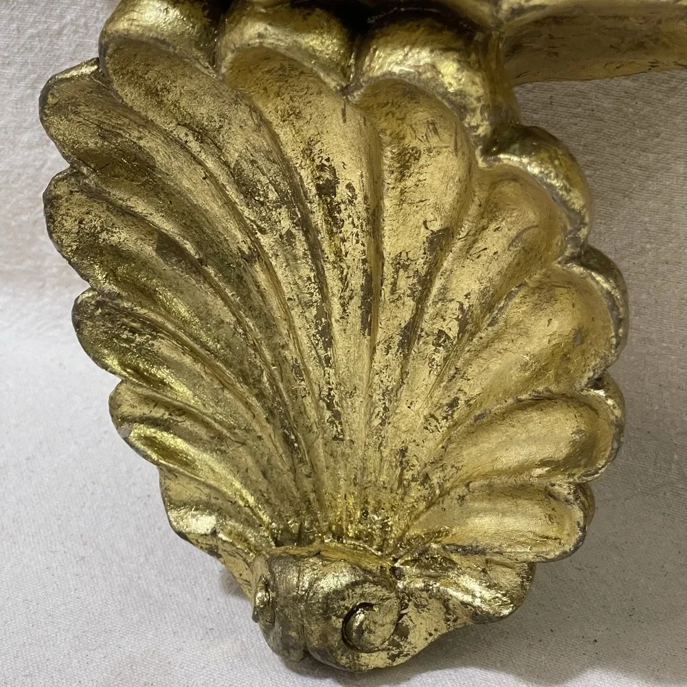 Vintage Distressed Gilded Gold Ornate Distressed Shell‎ Wall Shelf Sconce Decor